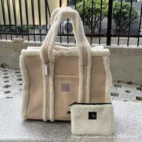 Large Capacity Plush Tote Bag Versatile Fall Winter Womens Single Shoulder Handbag With Pocket Beige Yellow gray