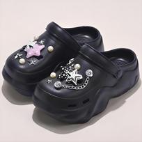 Woman Diy Cave Hole Silver Chains Fresh Clog Decor Trend Bear Kids Students Autumn Beach Sandals Summer Sping Garden Shoes 39-40 black