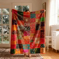Bohemian Ethnic Patchwork Theme Fleece Blanket - Large Size, Soft, Lightweight And Warm, Suitable for All Seasons - Perfect for, Sofa, Office, Camping 75X95CM black