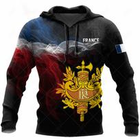 Nauji France Hoodies Vyriški gobtuvai 3D Print France Flag Tops Rudens ilgomis rankovėmis gatvės aprangos dizainerio gobtuvas su gobtuvu vyrams drabužiai M gray