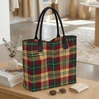 Plaid Tote Bag Vintage Shoulder Handbag for Daily Use white