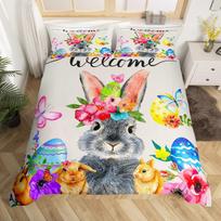 Kids Cartoon Rabbit Carrot King Queen Duvet Cover Boys Girls Cute Bunny Bedding Set Animal Quilt Cover Polyester Comforter Cover EU single(135x200cm) gray