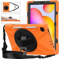 For Samsung Galaxy Tab S6 Lite stand case SMP620 P610 P613 P615 P619 anti-knock cover holder with pencil slot and shoulder strap S6 Lite 2022 SM-P613 oranžinė