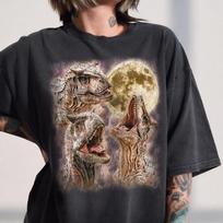 Carnotaurus Dinosaur Shirt, Roaring Dino Tee, Full Moon Prehistoric Gift 130 gray