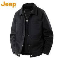 JEEP Men's Loose-fit Washed Workwear Lapel Jacket L black