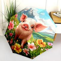 Pig pattern, automatic folding umbrella, portable and foldable design, 8 ribs, a Christmas or birthday gift. gray