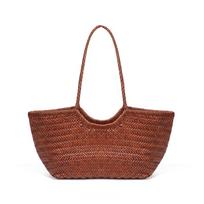 Spring Summer Women's Genuine Leather Woven Tote Bag - Large Capacity Shoulder Handbag brown