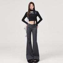 Women's Black Low-Waist Micro-Flare Bell Bottom Suit Pants - 2026 Slimming Straight Leg, Floor-Length Casual Style Extra Small black
