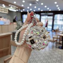 Korean Style Diamond Round Mirror Keychain: Folding Glass Charm for Bags & Cars white