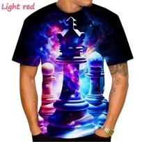 New Chess 3D Printing T-shirt King Round Neck Short Sleeve Queen Fashion Casual Unisex 4XL blue
