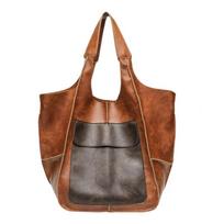 Retro Soft Leather Tote Bag Casual Patchwork Large Capacity Handbags Versatile Color Blocked Splicing Women's Underarm Bag