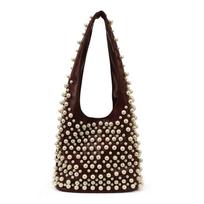 Luxury Fashion Design Full Inlaid  Pearl Tote Bag Brand High-end Party Handbags Commuter Underarm Bag Travel Single Shoulder Bag black