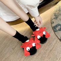 Winter New Personality Flat Lobster Crab Slippers for Women Warm Plush Non-slip Slides Indoor Floor House Funny Shoes 2025 38-39 black