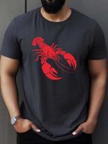 Vivid Red Lobster Print Unisex Short Sleeve Tshirt Marine Creature O Neck Tee Seafood Enthusiast Casual Male Street Fashion Tops 4XL black