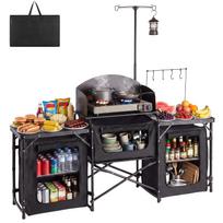 VEVOR Folding Camping Table, Outdoor Portable Table, Quick Set-up Kitchen Cook Station, with Storage Organizer, Telescoping Legs