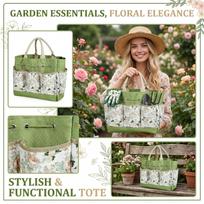 Garden Tool Tote Bag Canvas Storage Organizer with Multiple Pockets Durable Handle for Home Outdoor Use One Size beige