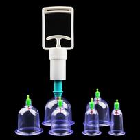 Vacuum Cupping Massage Kit w/ Pump Gun - 6 Suction Cups for Back, Body Therapy, Anti-Cellulite & Detox white