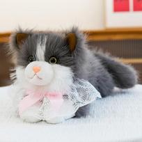 Soft Fluffy Simulation Cat Plush Toys With Bib Cute Cartoon Ragdoll Cat Plush Doll Simulated Kitten Model Kids Birthday Gifts gray