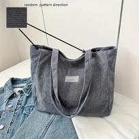 Large Capacity Shoulder Bag Trendy Corduroy Tote Bag Solid Color Ladies Handbag With Frt Pocket gray