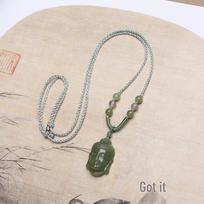 Hetian Jade Buddha Head Hand-woven Pendant with Beaded Cord - Versatile Chinese Style Necklace. gray
