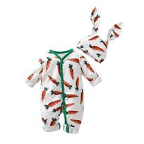 Cotton Fabric Girls' Carrot Romper With Long Sleeves Safe And Comfortable 100cm/39.37in white