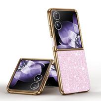 For Xiaomi Mix Flip Case Slim Shinny PU Leather Foldable Folio Electroplating Phone Case Cover For Xiaomi Mix Flip PC rožinė