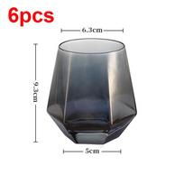 6pcs/lot Whiskey Glass Diamond Crystal Wine Glass Cup Golden Transparent Coffee Mug Cup Milk Tea Mugs Beer Glass Bar Drinkware 201-300ml pilka spalva