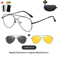 Miopija Pritaikomi Aviaciniai Magnetiniai Poliarizuoti Užsegami Saulės Akiniai Pilotui Vyrams Naktinio Matymo Akinių Rėmelis UV400 Moterims Saulės Skydelis Flat light 0 black