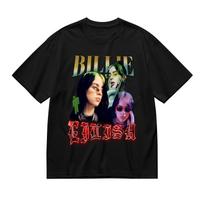 Billie Eilish Vintage Bootleg Graphic T-Shirt Unisex Y2K Hip Hop Oversized Cotton Short Sleeve Casual Streetwear Top XXXL black