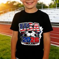 USA Soccer Fan T-shirt 2026 Tee American Football Game Day Kids Shirt patriotic USA Soccer Apparel for Young Fans Adult T-shirt 160 black