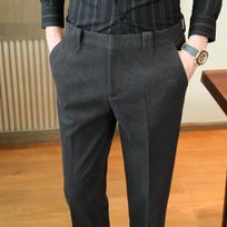 Vyriškos Slim vilnonės kelnės: Rudens/Žiemos Verslo Kasdienis ar Formalus Tvido Devynių Taškų Kelnės 33 gray