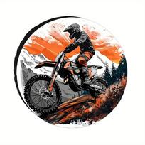 Motocross Action Art Tire Cover - Windproof, Dustproof Polyester Spare Tire Protector With Mountain Bike Design, Durable And Sty 14inch gray