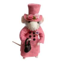 Felt Mouse Ornament Christmas Cute Lady Figurine Needle Felted Wool Mice for Festive Holiday Tabletop Mantel Desk Decoration Handcrafted B brown
