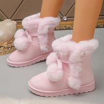 Women's Mid-Calf Snow Boots with Pom Poms, Warm Versatile Casual Winter Boots 42 white