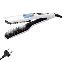 LCD Display Hair Straightener Brush PTC Heated Hair Straightening Comb  Household Use EU white