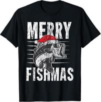 Merry Fishmas Christmas Fishing Distressed Xmas Hat Unisex T-Shirt 120 black