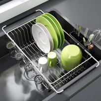 Dish Drying Rack in Sink, Expandable Stainless Steel Drainers for Kitchen Counter, Dryer Inside Over The Sink Racks with Utensil Holder, Silver