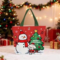 Christmas Canvas Tote Gift Bags Adorable Santa Snowman Pattern Eco Friendly for Holiday Party Favor Supplies A