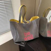 Large Striped Canvas Tote Bag for Women, High Capacity Casual Commuter Shoulder Bag for Shopping Travel