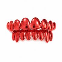 2pcs/set Eco-friendly Copper Teeth Grillz Top Bottom Set Glossy Finish Teeth Jewelry  Events Thick Red red