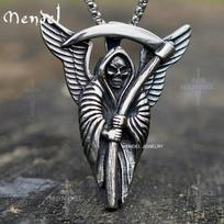 Goth Mens Biker Skull Grim Reaper Death Pendant Necklace Stainless Steel Holiday Gift black