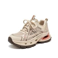 BEAUTODAY Casual Sneakers Women Air Mesh Sick Sole Round Toe Lace-up Mixed Colors  Spring Ladies Shoes Handmade 29A02 7 beige