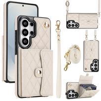 Dirželis Kortelės Maišelis Piniginė Odinis dėklas Samsung Galaxy S26 Ultra S25 Plus S24 S23 A16 A15 A35 A55 Dėklas Per petį Kišenės Dangtelis Galaxy S26 Plus balta