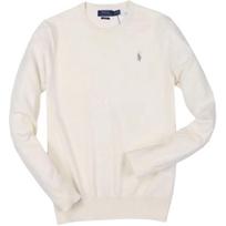 Polo Ralph Lauren SS25 Pony Embroidered Cotton Crew Neck Long Sleeve Knit Sweater Men sweater Beige 710907256-005 L white