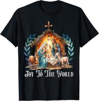 Christmas Nativity Christian Birth Of Jesus Joy To The World T-Shirt 100 brown