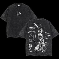 Dragon Ball Son Goku Majin Buu Washed T Shirt Spring Summer Anime Vintage Men's Women Cotton Streetwear Casual Oversized tee top 2XL black