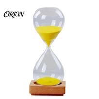 Handmade Borosilicate Glass Sandglass 5 Minutes Hourglass Timer with Wooden Base, Modern Decorative Sand Timer, for Desk Drop Shape Clock Study