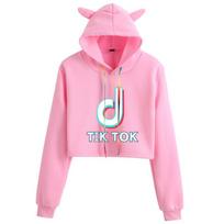 Women Tik Tok Short Pullover Hoodie Spring Autumn Sweatshirt Jumper Crop Tops Pink White,XXS pink
