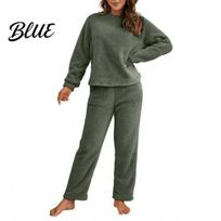 Relaxing Lounge Outfit 2 Pcs/Set Pajama Set Autumn Winter Casual Top Pants Round Pajamas Neck XL armijos žalia spalva