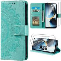Case for Samsung Galaxy A36 5G - BOOLING - Shockproof Synthetic Leather Mandala Engraving Green - 2 Tempered Glass žalia